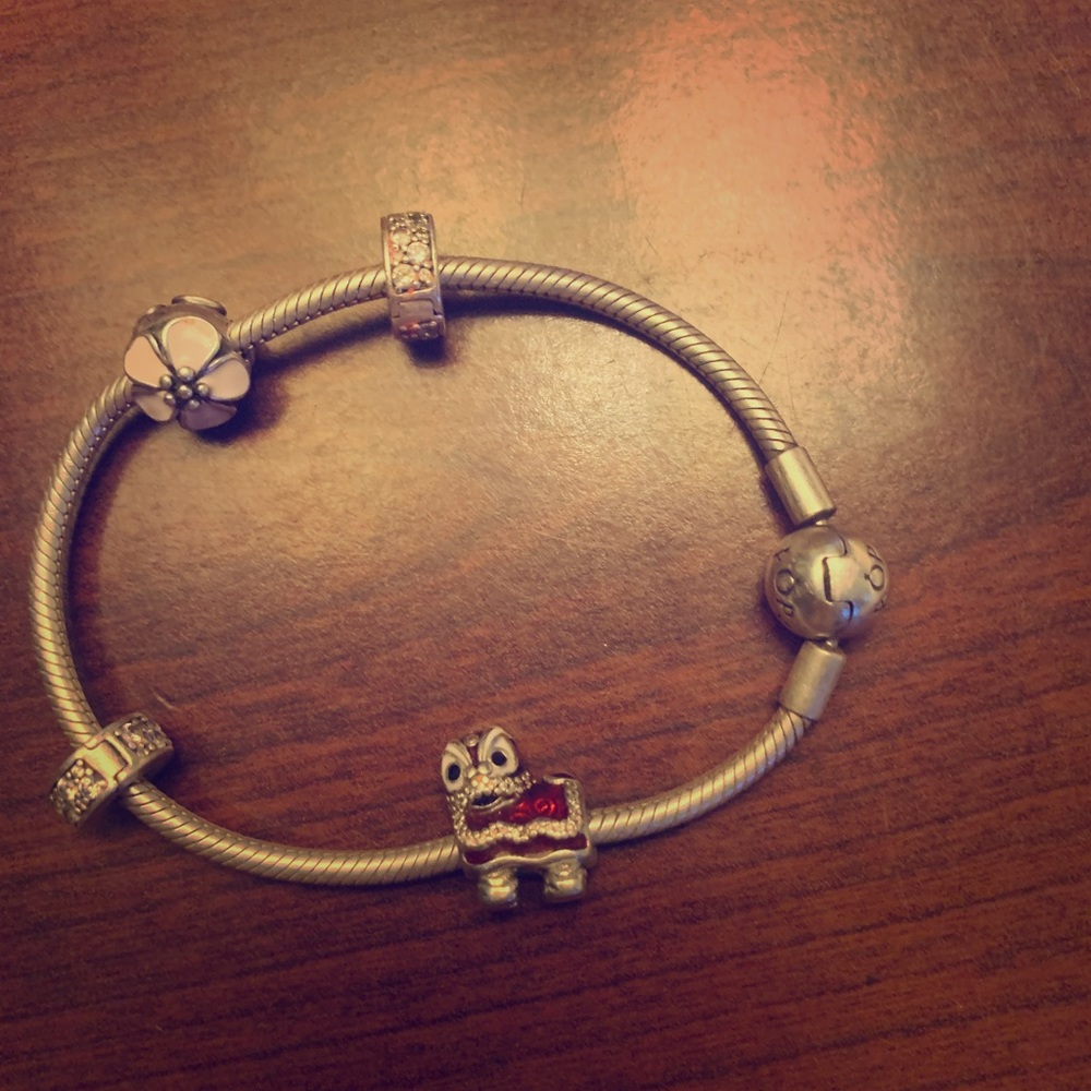 Pandora Bracelet with 2 charms and 2 spacers